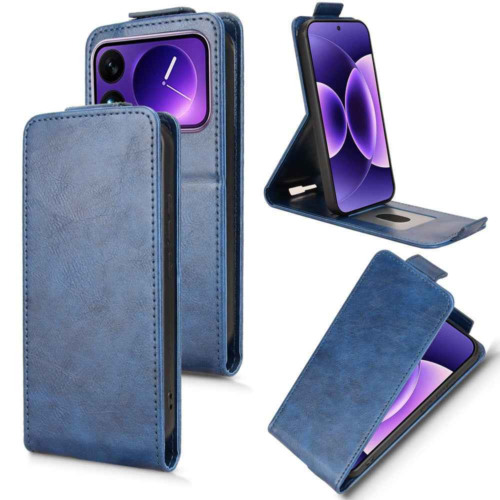 For Xiaomi 17 Pro Stand Case Magnetic Clasp Vertical Flip Leather Phone Cover with Card Holder - Dark Blue