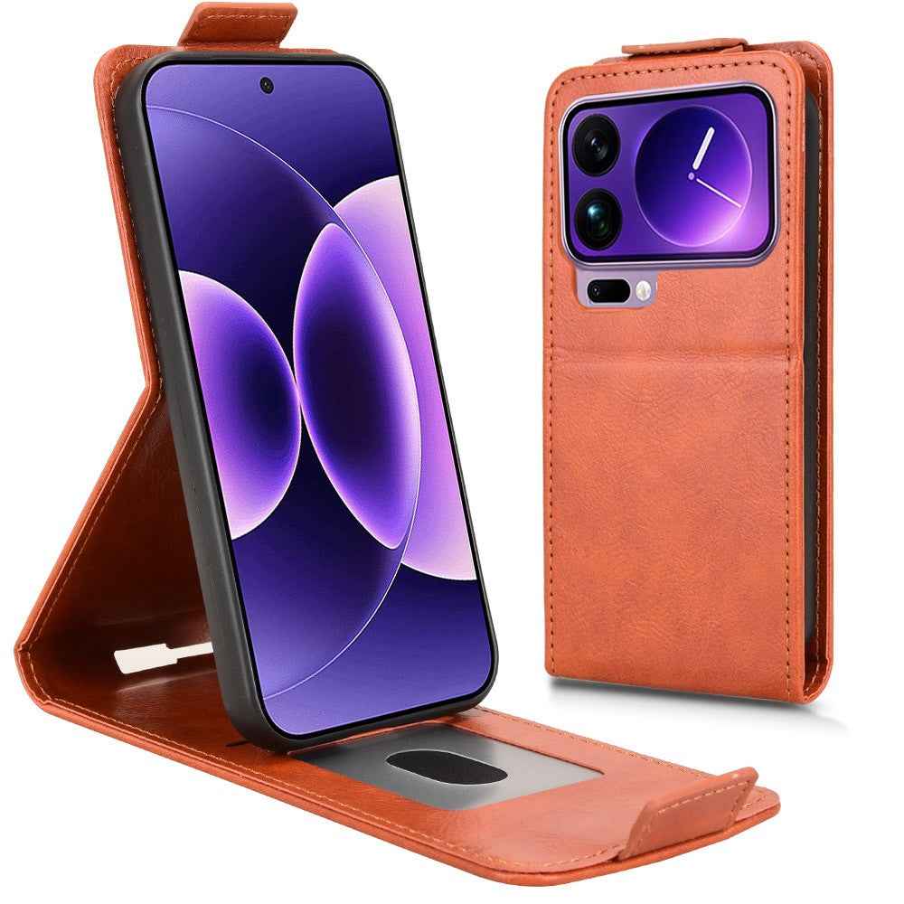 For Xiaomi 17 Pro Stand Case Magnetic Clasp Vertical Flip Leather Phone Cover with Card Holder - Orange