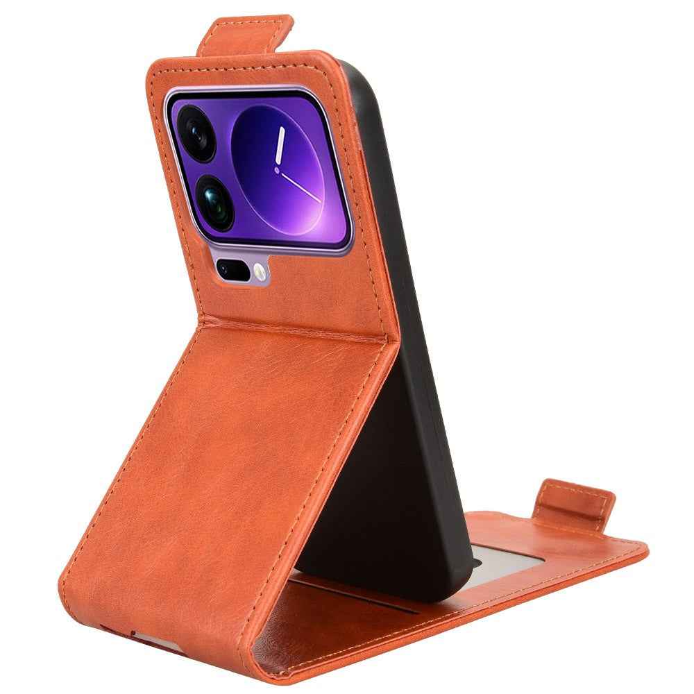 For Xiaomi 17 Pro Stand Case Magnetic Clasp Vertical Flip Leather Phone Cover with Card Holder - Orange