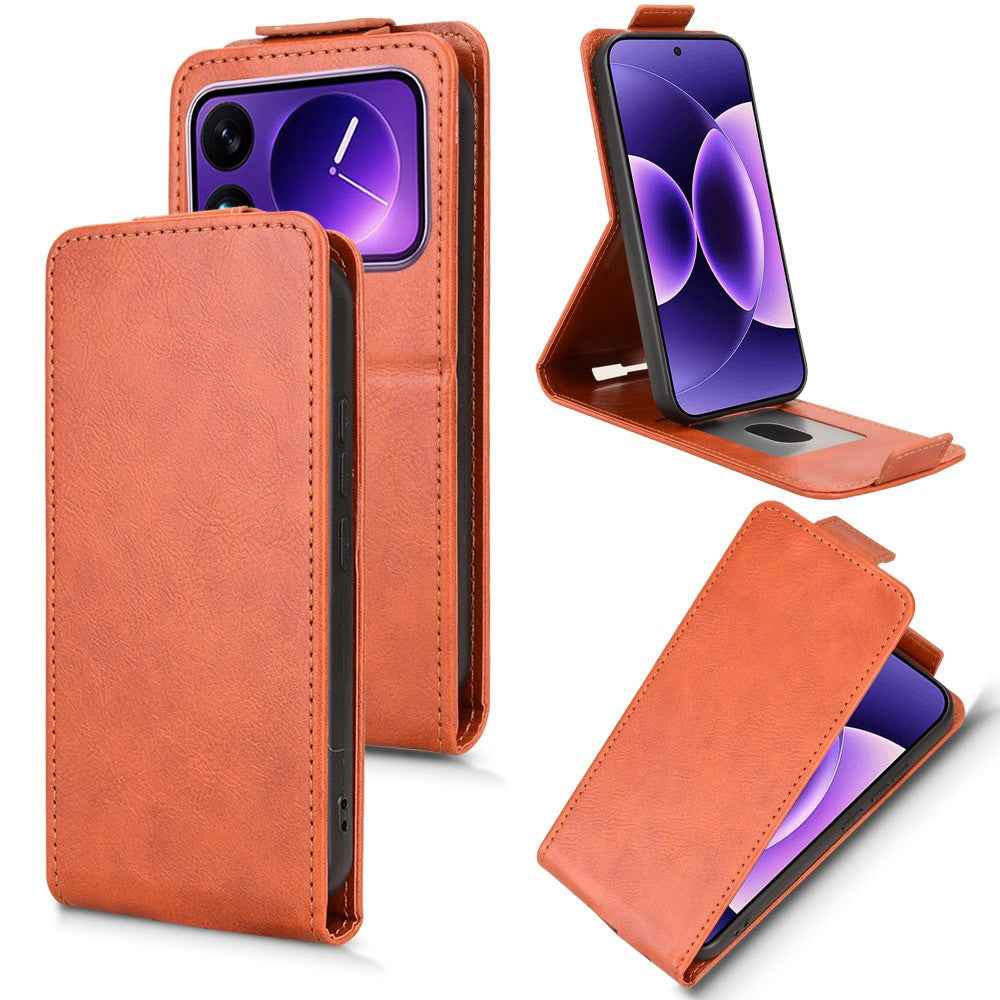For Xiaomi 17 Pro Stand Case Magnetic Clasp Vertical Flip Leather Phone Cover with Card Holder - Orange