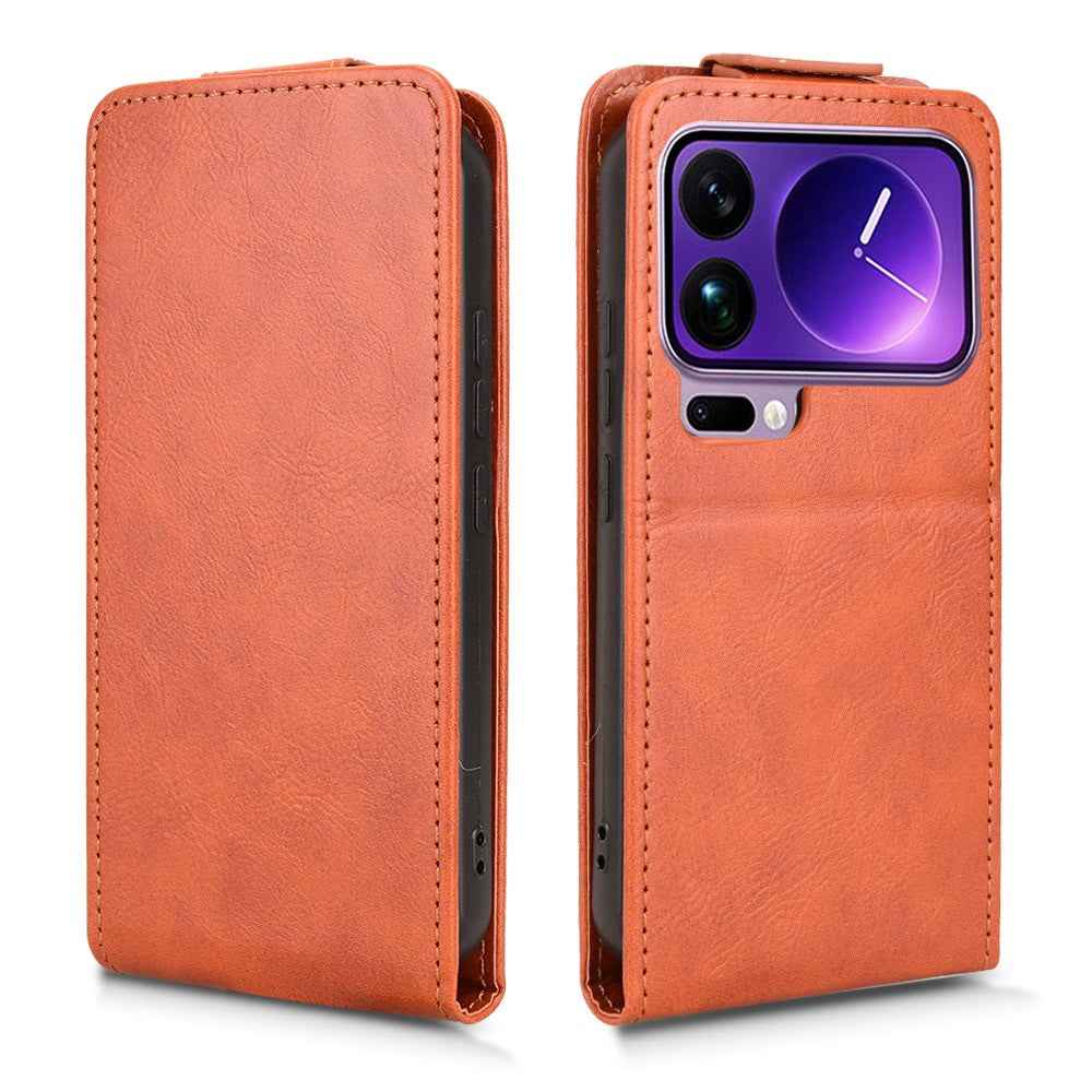 For Xiaomi 17 Pro Stand Case Magnetic Clasp Vertical Flip Leather Phone Cover with Card Holder - Orange