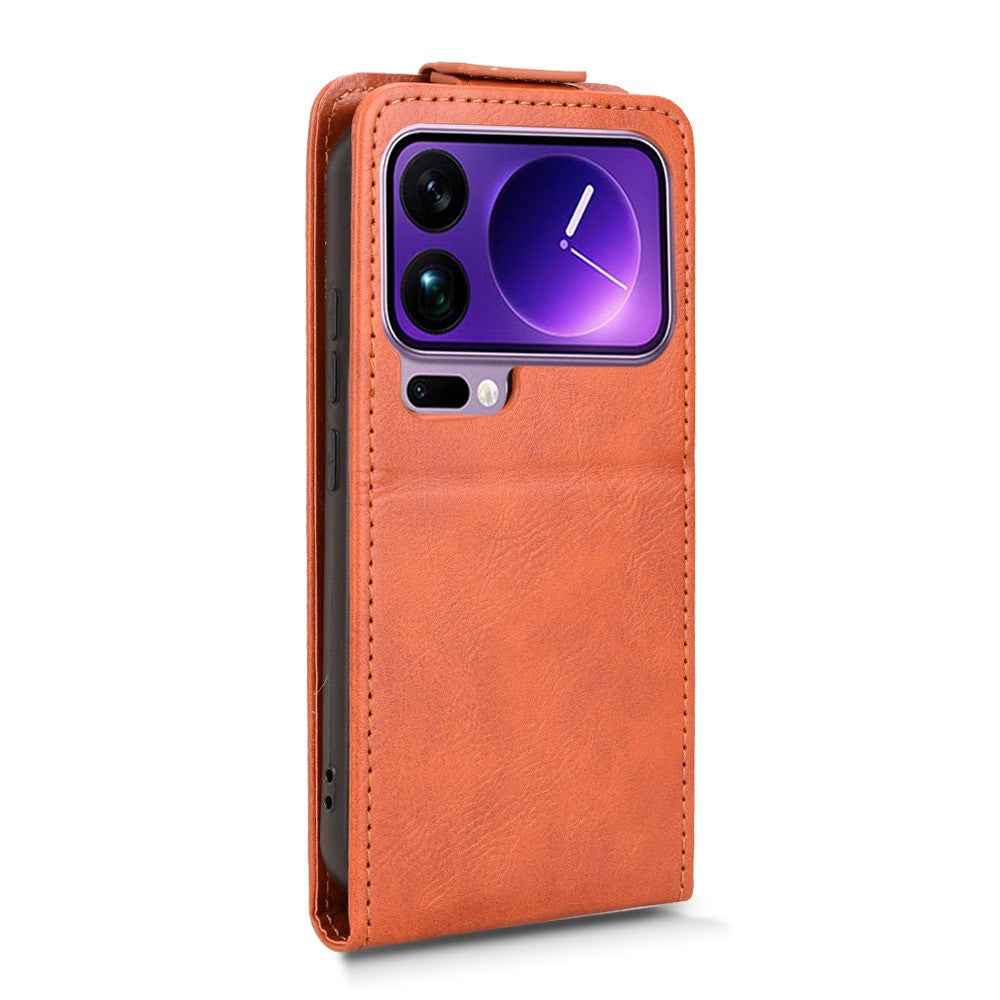 For Xiaomi 17 Pro Stand Case Magnetic Clasp Vertical Flip Leather Phone Cover with Card Holder - Orange