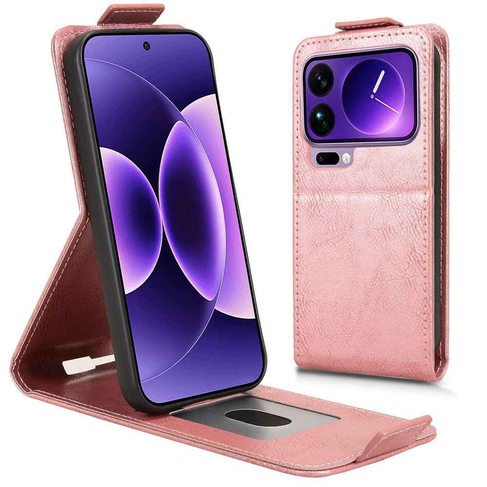 For Xiaomi 17 Pro Stand Case Magnetic Clasp Vertical Flip Leather Phone Cover with Card Holder - Rose Gold