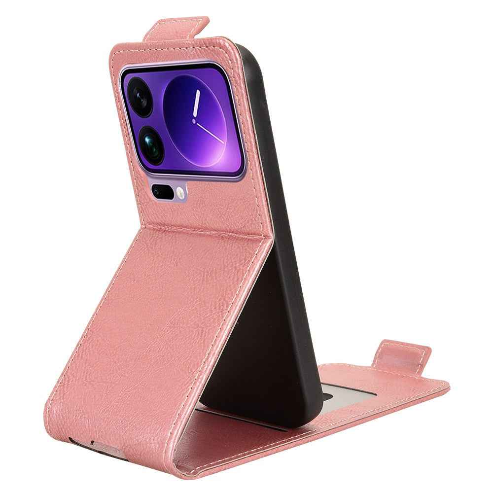 For Xiaomi 17 Pro Stand Case Magnetic Clasp Vertical Flip Leather Phone Cover with Card Holder - Rose Gold
