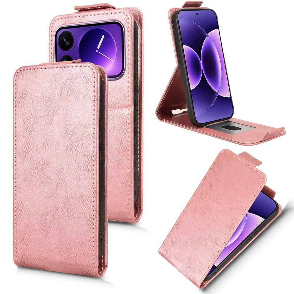 For Xiaomi 17 Pro Stand Case Magnetic Clasp Vertical Flip Leather Phone Cover with Card Holder - Rose Gold