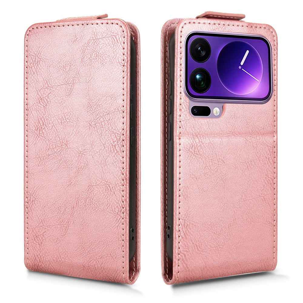 For Xiaomi 17 Pro Stand Case Magnetic Clasp Vertical Flip Leather Phone Cover with Card Holder - Rose Gold