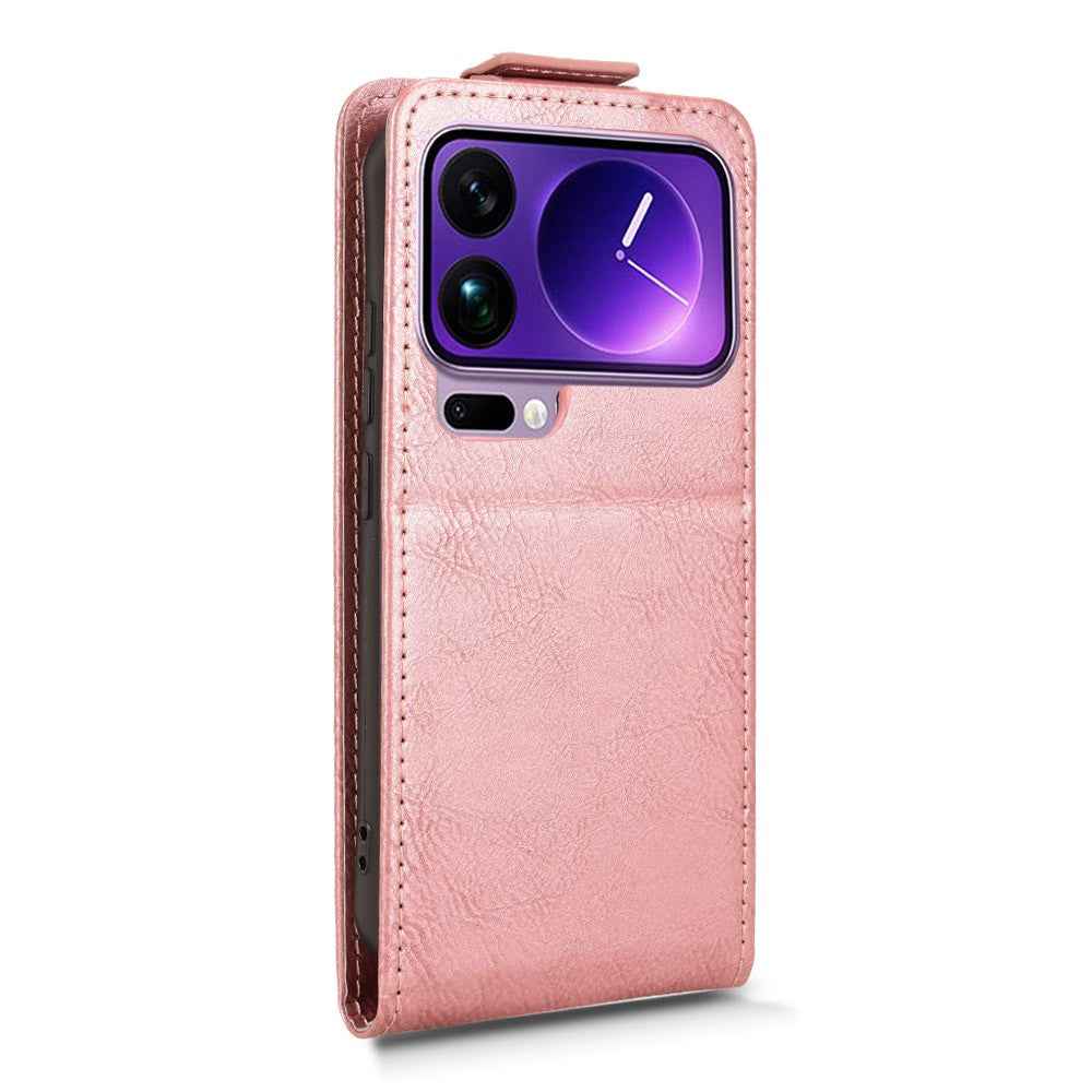 For Xiaomi 17 Pro Stand Case Magnetic Clasp Vertical Flip Leather Phone Cover with Card Holder - Rose Gold