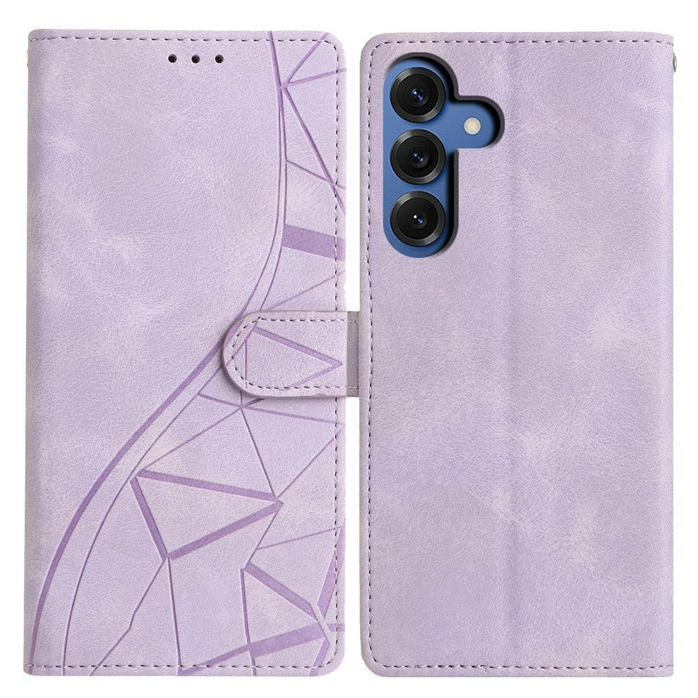 For-Samsung-Galaxy-S26-/-S26-Pro-Case-Wallet-Stand-Imprinted-Triangle-Pattern-Leather-Phone-Flip-Cover-Purple