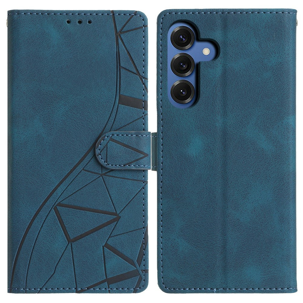 For-Samsung-Galaxy-S26-/-S26-Pro-Case-Wallet-Stand-Imprinted-Triangle-Pattern-Leather-Phone-Flip-Cover-Blue