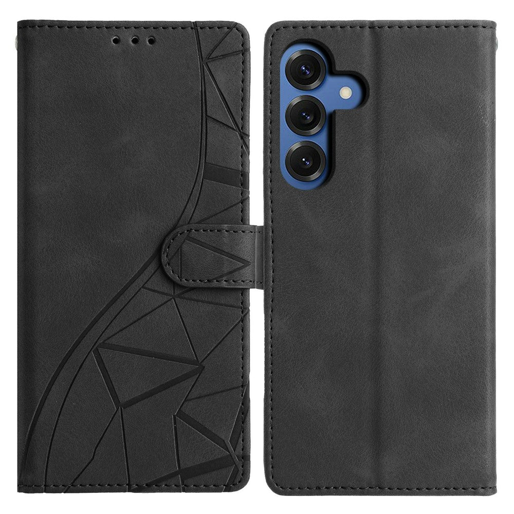 For-Samsung-Galaxy-S26-/-S26-Pro-Case-Wallet-Stand-Imprinted-Triangle-Pattern-Leather-Phone-Flip-Cover-Black