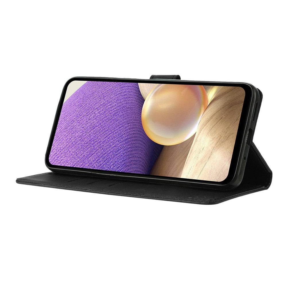 For-Samsung-Galaxy-S26-/-S26-Pro-Case-Wallet-Stand-Imprinted-Triangle-Pattern-Leather-Phone-Flip-Cover-Black