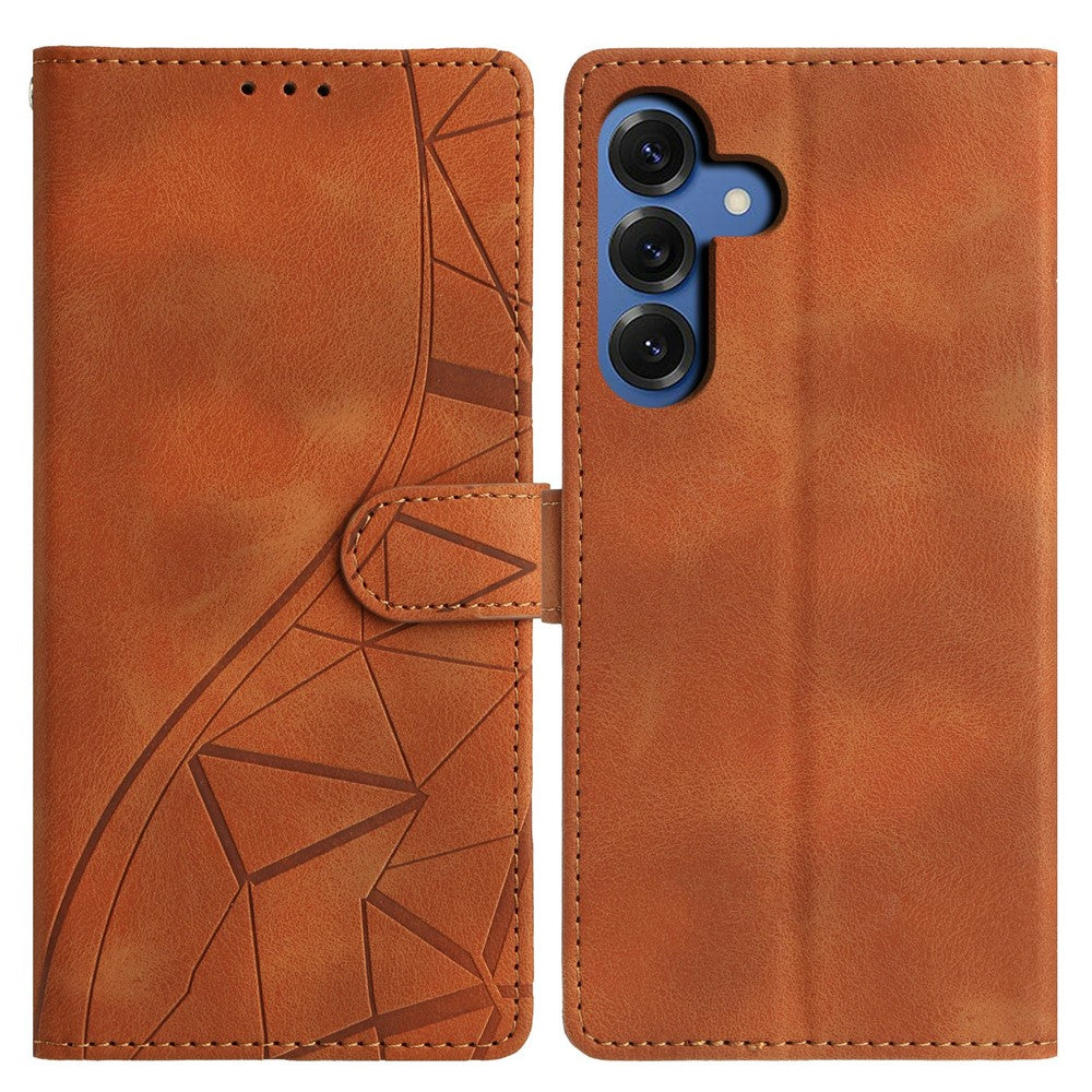 For-Samsung-Galaxy-S26-/-S26-Pro-Case-Wallet-Stand-Imprinted-Triangle-Pattern-Leather-Phone-Flip-Cover-Brown