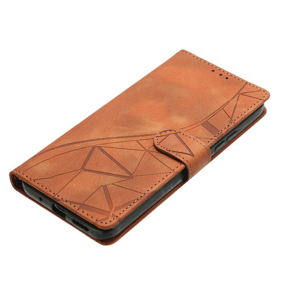 For-Samsung-Galaxy-S26-/-S26-Pro-Case-Wallet-Stand-Imprinted-Triangle-Pattern-Leather-Phone-Flip-Cover-Brown