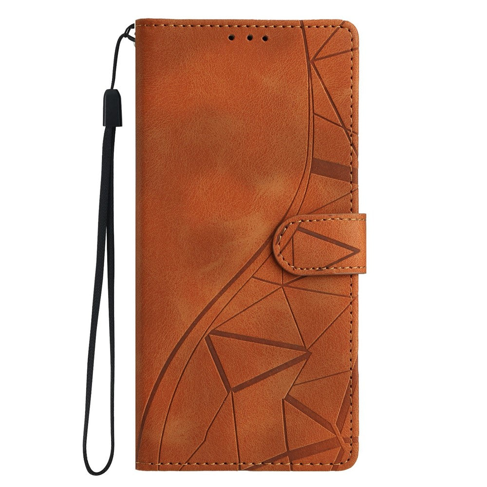 For-Samsung-Galaxy-S26-/-S26-Pro-Case-Wallet-Stand-Imprinted-Triangle-Pattern-Leather-Phone-Flip-Cover-Brown