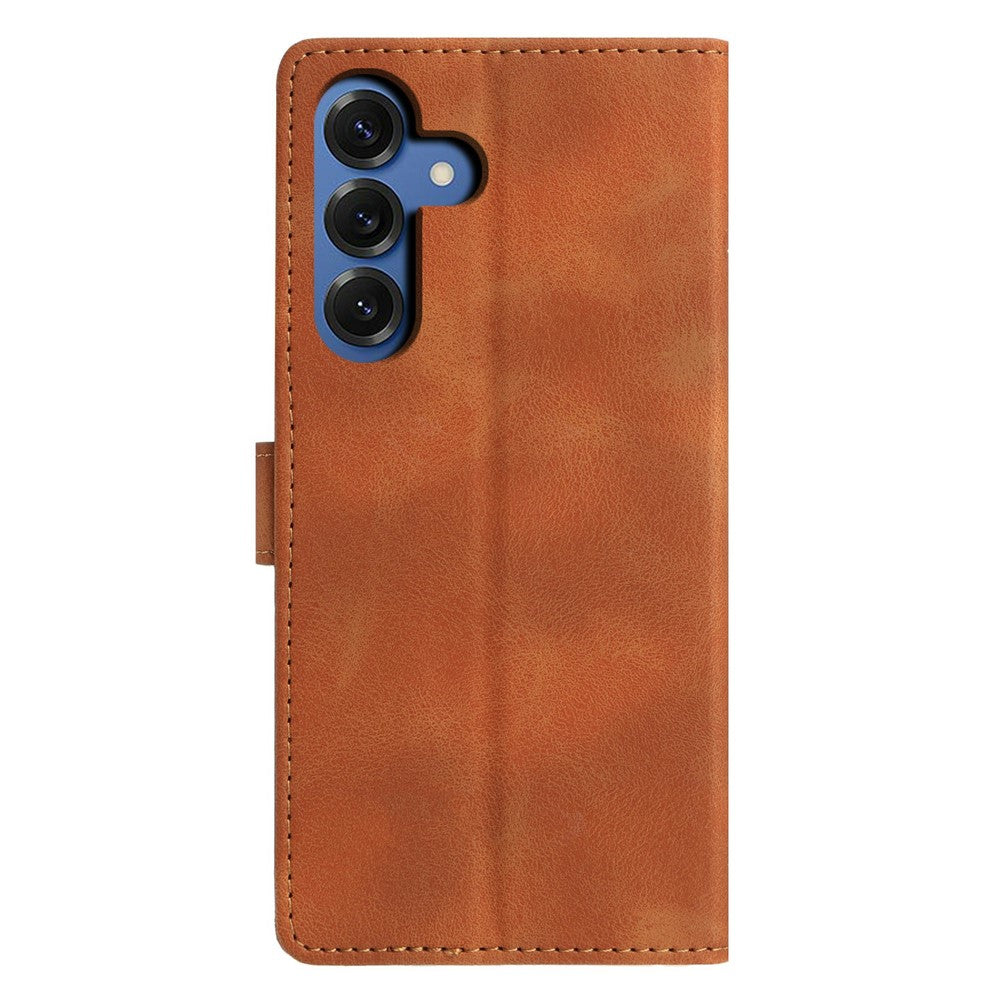 For-Samsung-Galaxy-S26-/-S26-Pro-Case-Wallet-Stand-Imprinted-Triangle-Pattern-Leather-Phone-Flip-Cover-Brown