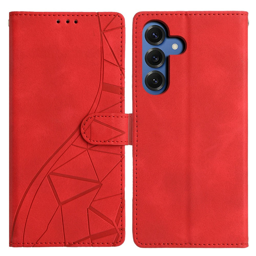 For-Samsung-Galaxy-S26-/-S26-Pro-Case-Wallet-Stand-Imprinted-Triangle-Pattern-Leather-Phone-Flip-Cover-Red