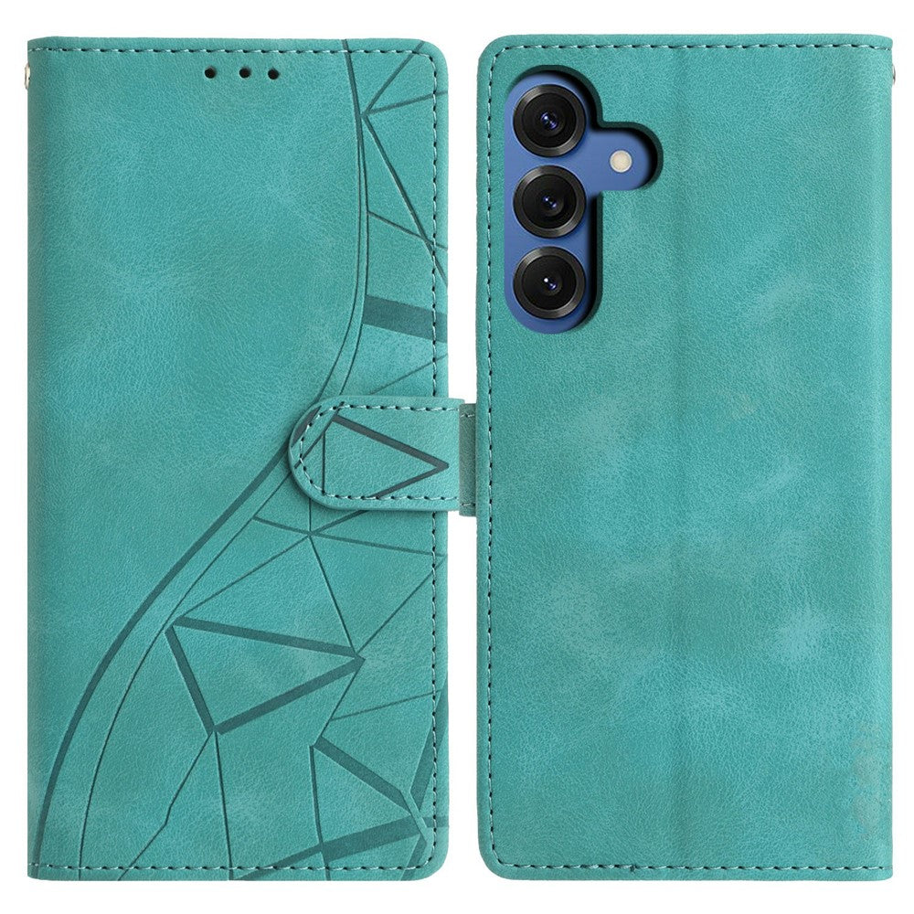 For-Samsung-Galaxy-S26-/-S26-Pro-Case-Wallet-Stand-Imprinted-Triangle-Pattern-Leather-Phone-Flip-Cover-Green