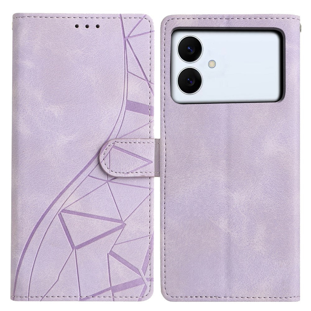 For-Samsung-Galaxy-S26-Edge-Case-Wallet-Stand-Imprinted-Triangle-Pattern-Leather-Phone-Flip-Cover-Purple
