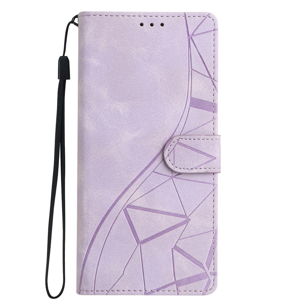 For-Samsung-Galaxy-S26-Edge-Case-Wallet-Stand-Imprinted-Triangle-Pattern-Leather-Phone-Flip-Cover-Purple