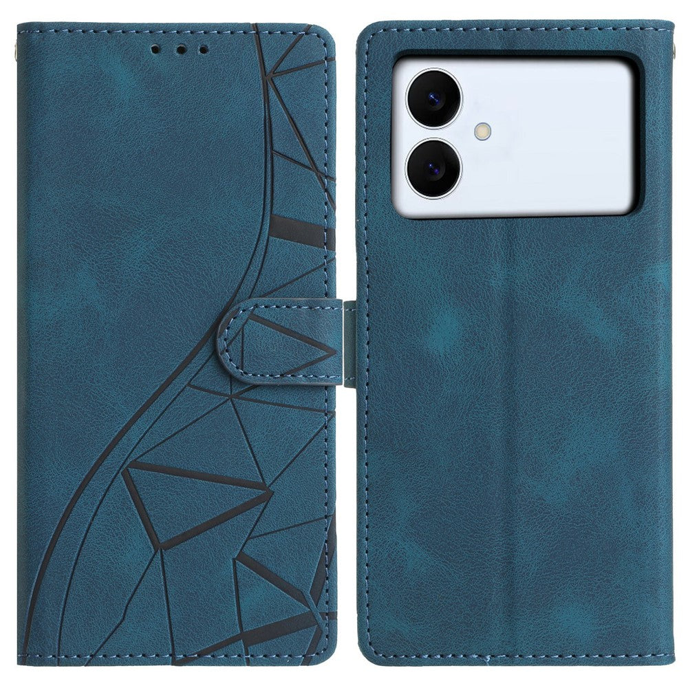 For-Samsung-Galaxy-S26-Edge-Case-Wallet-Stand-Imprinted-Triangle-Pattern-Leather-Phone-Flip-Cover-Blue