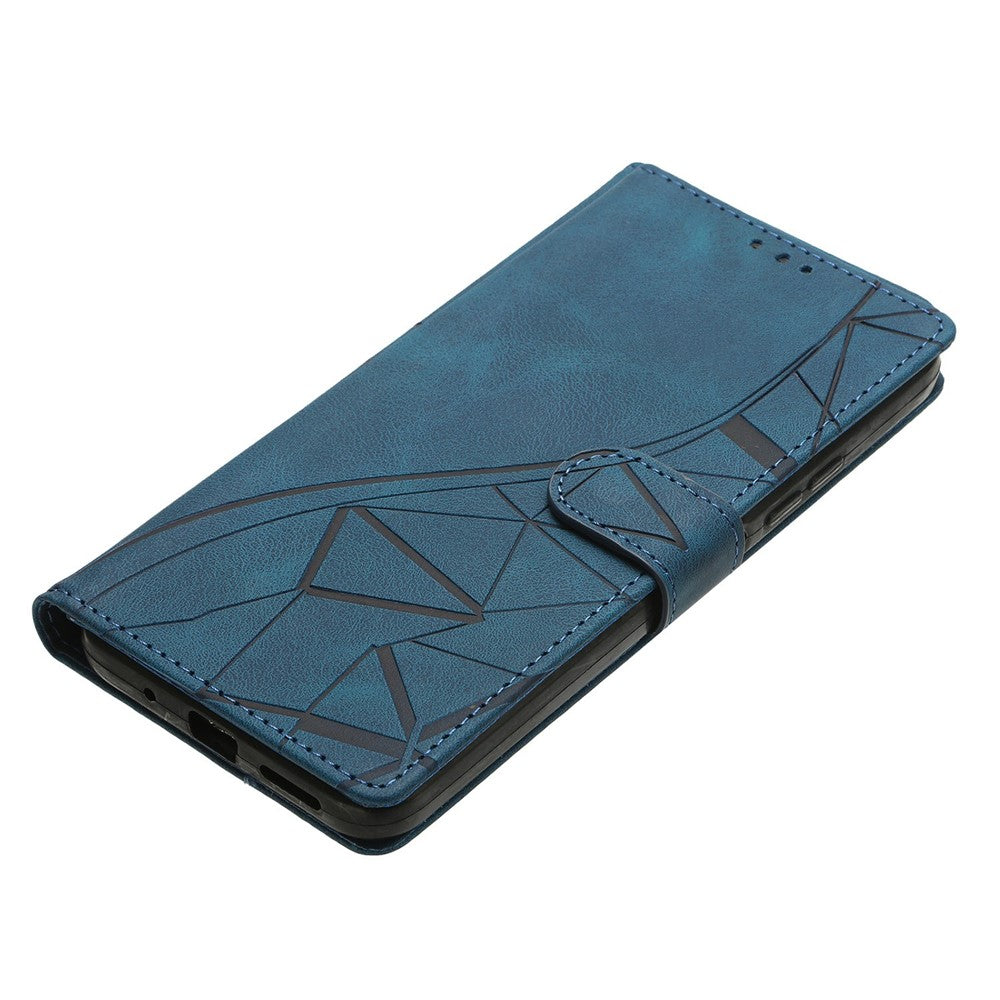 For-Samsung-Galaxy-S26-Edge-Case-Wallet-Stand-Imprinted-Triangle-Pattern-Leather-Phone-Flip-Cover-Blue