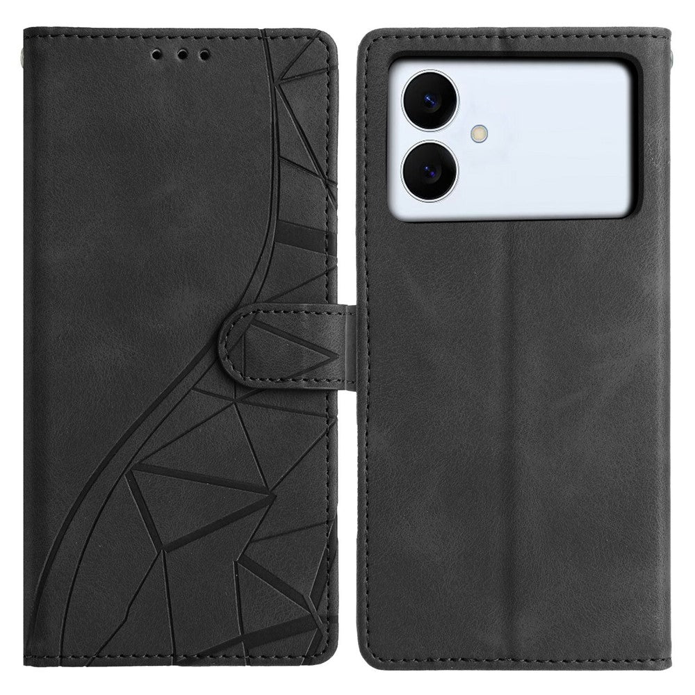 For-Samsung-Galaxy-S26-Edge-Case-Wallet-Stand-Imprinted-Triangle-Pattern-Leather-Phone-Flip-Cover-Black