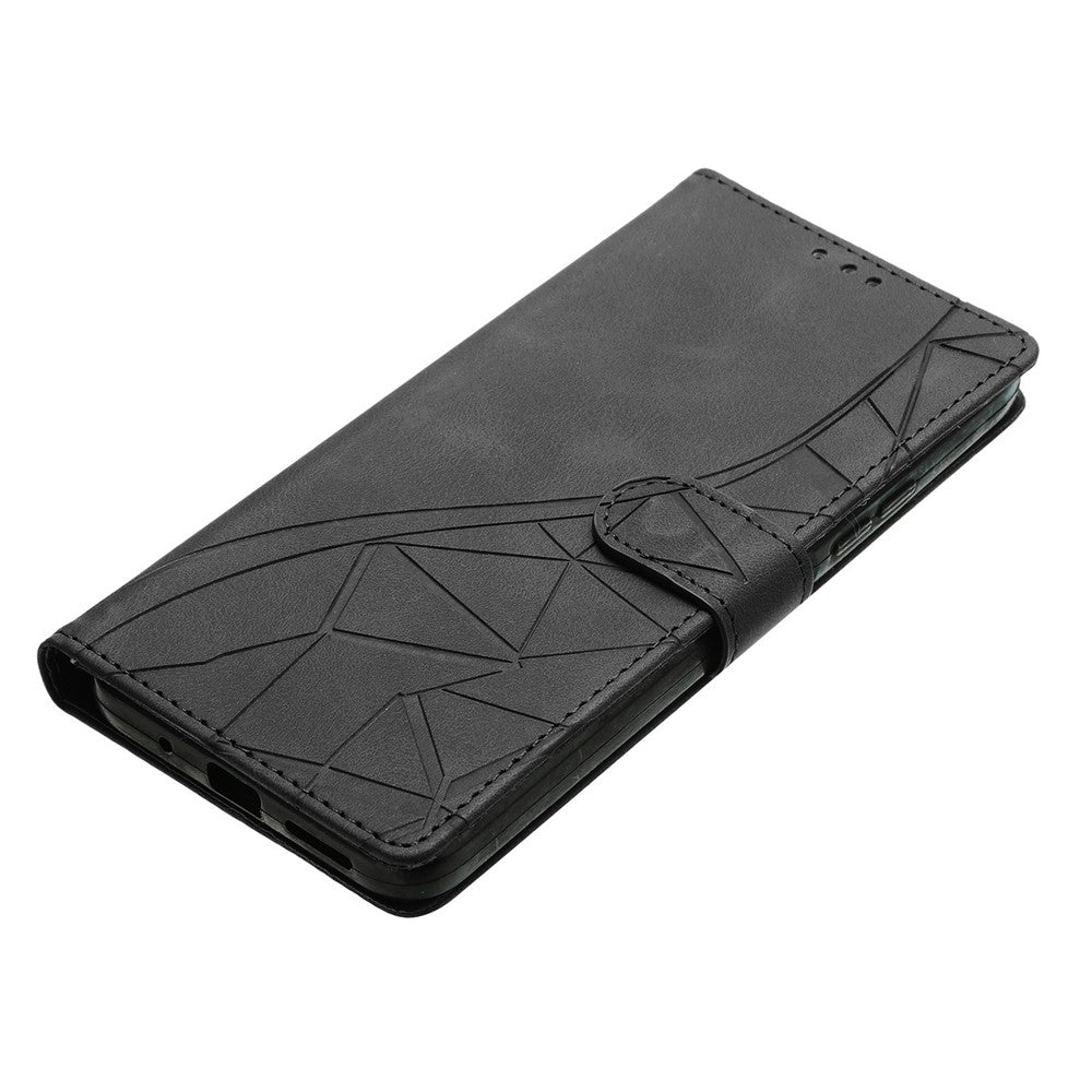 For-Samsung-Galaxy-S26-Edge-Case-Wallet-Stand-Imprinted-Triangle-Pattern-Leather-Phone-Flip-Cover-Black