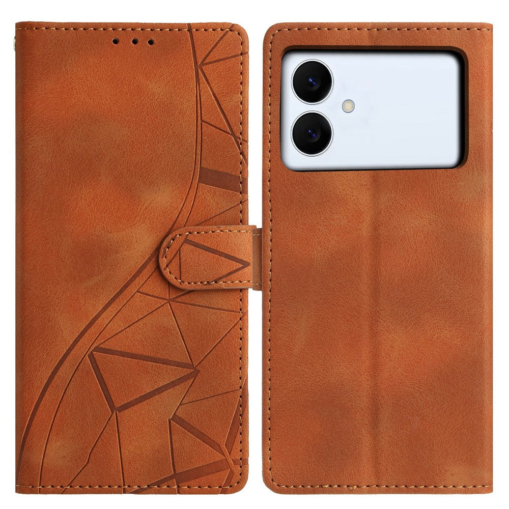 For-Samsung-Galaxy-S26-Edge-Case-Wallet-Stand-Imprinted-Triangle-Pattern-Leather-Phone-Flip-Cover-Brown