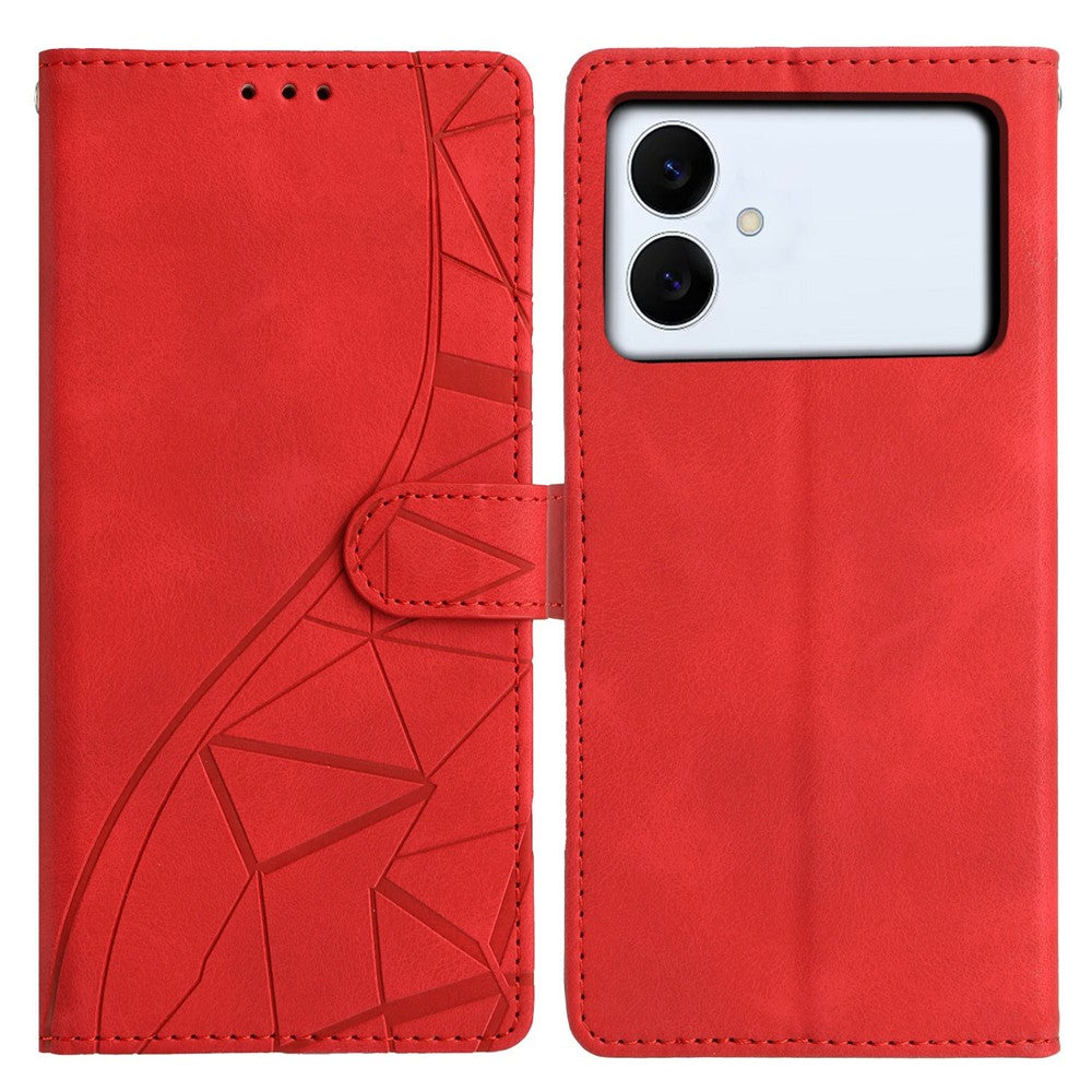 For-Samsung-Galaxy-S26-Edge-Case-Wallet-Stand-Imprinted-Triangle-Pattern-Leather-Phone-Flip-Cover-Red