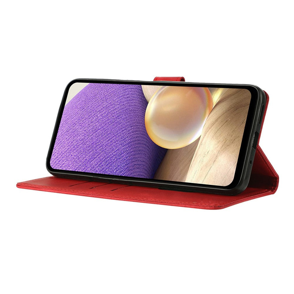 For-Samsung-Galaxy-S26-Edge-Case-Wallet-Stand-Imprinted-Triangle-Pattern-Leather-Phone-Flip-Cover-Red