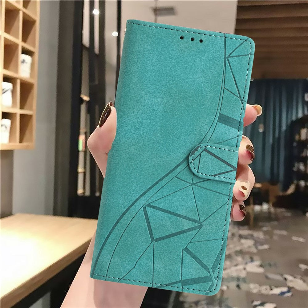 For-Samsung-Galaxy-S26-Edge-Case-Wallet-Stand-Imprinted-Triangle-Pattern-Leather-Phone-Flip-Cover-Green