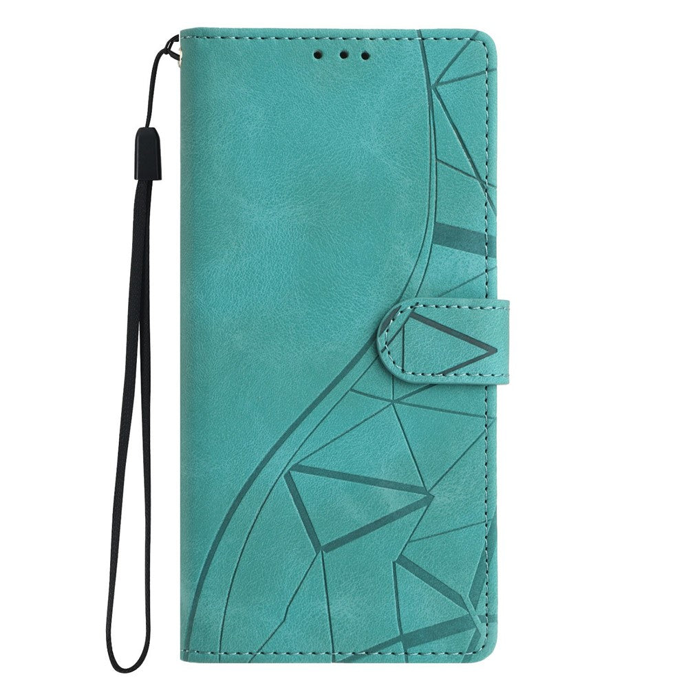 For-Samsung-Galaxy-S26-Edge-Case-Wallet-Stand-Imprinted-Triangle-Pattern-Leather-Phone-Flip-Cover-Green