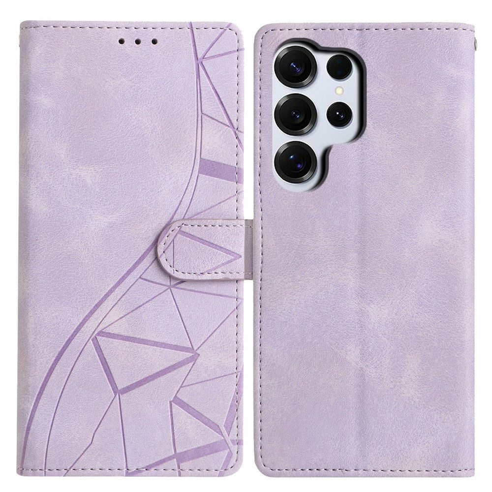 For-Samsung-Galaxy-S26-Ultra-Case-Wallet-Stand-Imprinted-Triangle-Pattern-Leather-Phone-Flip-Cover-Purple