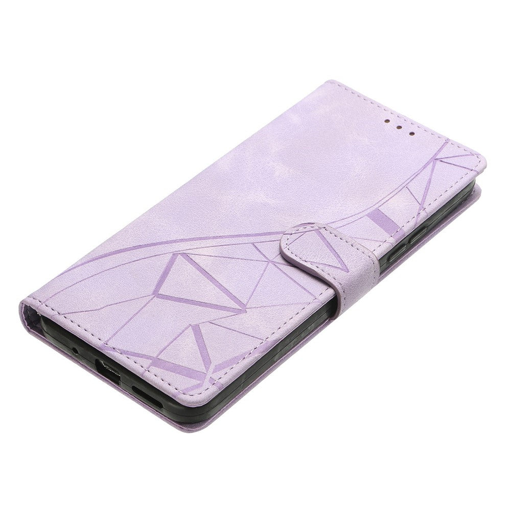 For-Samsung-Galaxy-S26-Ultra-Case-Wallet-Stand-Imprinted-Triangle-Pattern-Leather-Phone-Flip-Cover-Purple