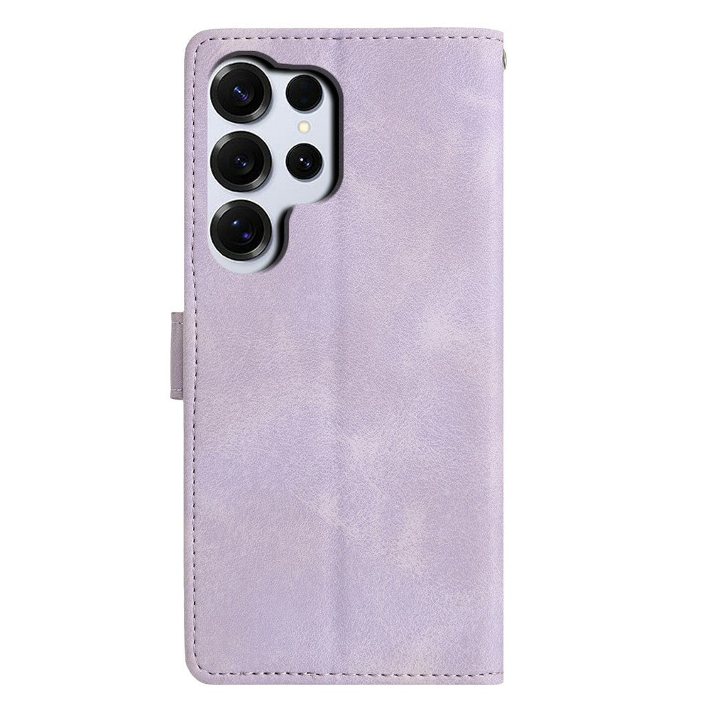 For-Samsung-Galaxy-S26-Ultra-Case-Wallet-Stand-Imprinted-Triangle-Pattern-Leather-Phone-Flip-Cover-Purple