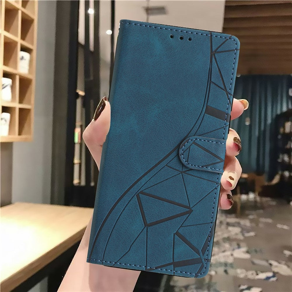 For-Samsung-Galaxy-S26-Ultra-Case-Wallet-Stand-Imprinted-Triangle-Pattern-Leather-Phone-Flip-Cover-Blue