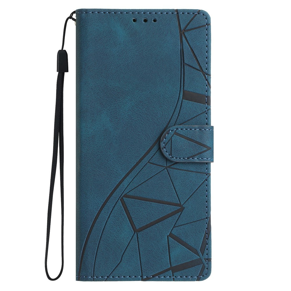 For-Samsung-Galaxy-S26-Ultra-Case-Wallet-Stand-Imprinted-Triangle-Pattern-Leather-Phone-Flip-Cover-Blue