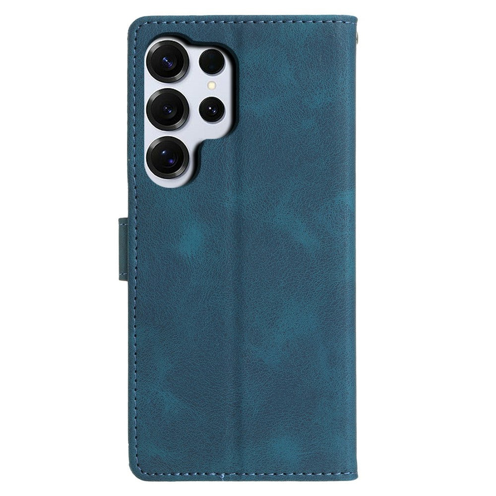 For-Samsung-Galaxy-S26-Ultra-Case-Wallet-Stand-Imprinted-Triangle-Pattern-Leather-Phone-Flip-Cover-Blue