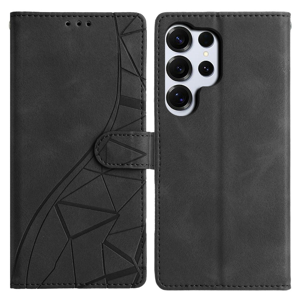 For-Samsung-Galaxy-S26-Ultra-Case-Wallet-Stand-Imprinted-Triangle-Pattern-Leather-Phone-Flip-Cover-Black