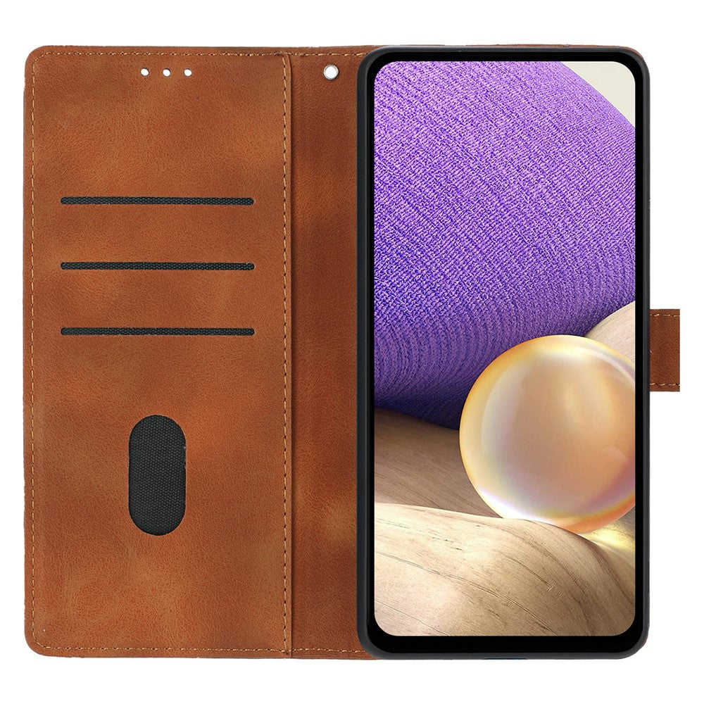 For-Samsung-Galaxy-S26-Ultra-Case-Wallet-Stand-Imprinted-Triangle-Pattern-Leather-Phone-Flip-Cover-Brown