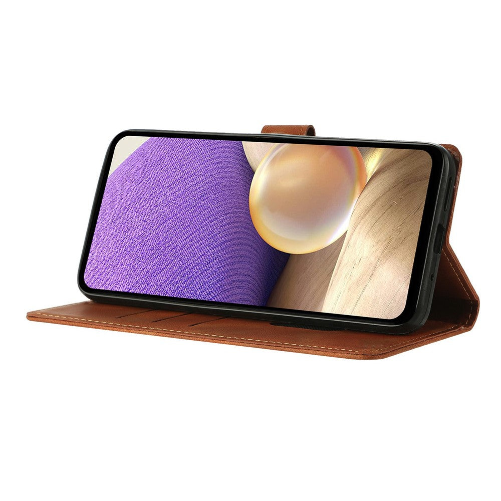 For-Samsung-Galaxy-S26-Ultra-Case-Wallet-Stand-Imprinted-Triangle-Pattern-Leather-Phone-Flip-Cover-Brown