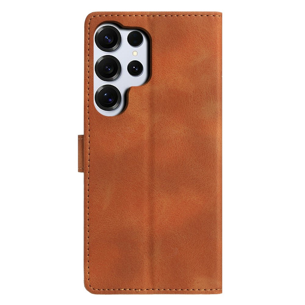 For-Samsung-Galaxy-S26-Ultra-Case-Wallet-Stand-Imprinted-Triangle-Pattern-Leather-Phone-Flip-Cover-Brown