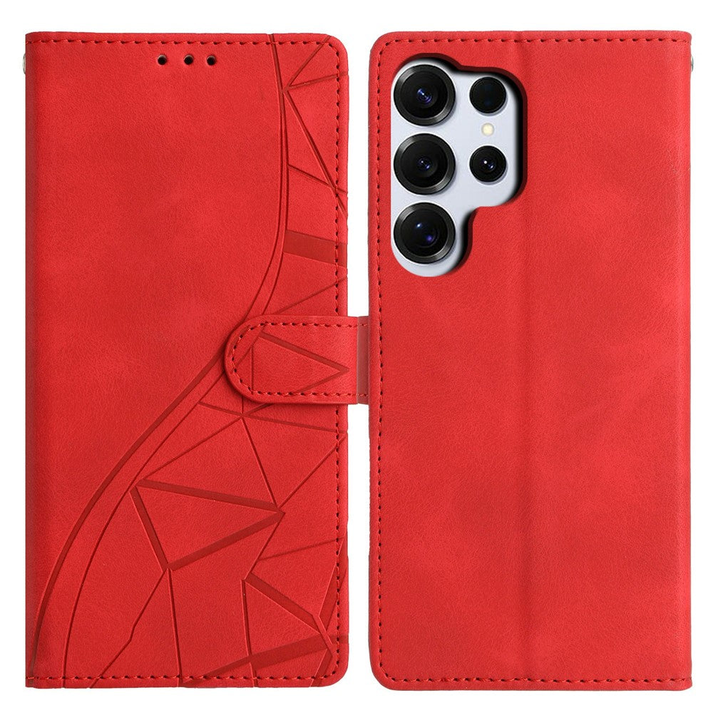 For-Samsung-Galaxy-S26-Ultra-Case-Wallet-Stand-Imprinted-Triangle-Pattern-Leather-Phone-Flip-Cover-Red
