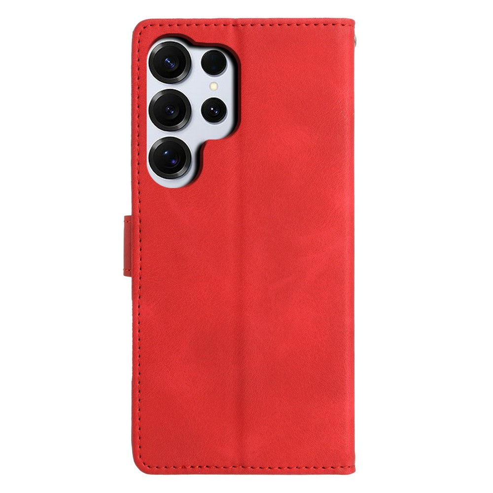 For-Samsung-Galaxy-S26-Ultra-Case-Wallet-Stand-Imprinted-Triangle-Pattern-Leather-Phone-Flip-Cover-Red
