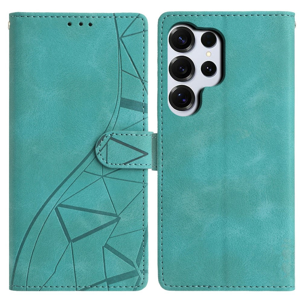 For-Samsung-Galaxy-S26-Ultra-Case-Wallet-Stand-Imprinted-Triangle-Pattern-Leather-Phone-Flip-Cover-Green