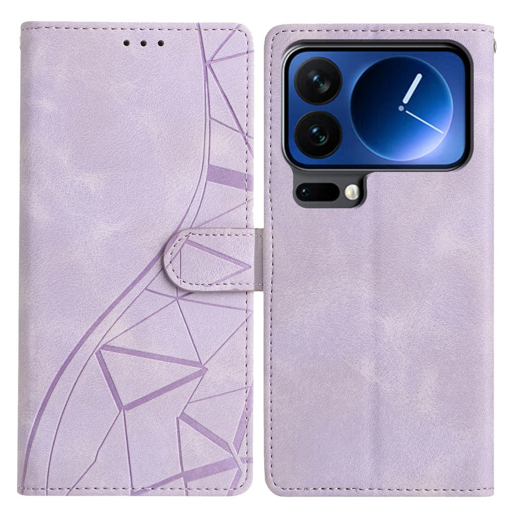 For Xiaomi 17 Pro Max Case Wallet Stand Imprinted Triangle Pattern Leather Phone Flip Cover - Purple