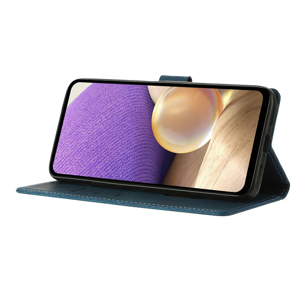 For Xiaomi 17 Pro Max Case Wallet Stand Imprinted Triangle Pattern Leather Phone Flip Cover - Blue