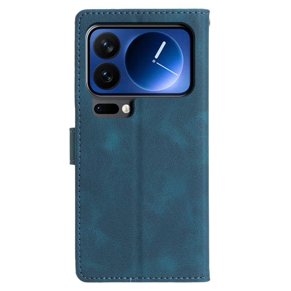 For Xiaomi 17 Pro Max Case Wallet Stand Imprinted Triangle Pattern Leather Phone Flip Cover - Blue