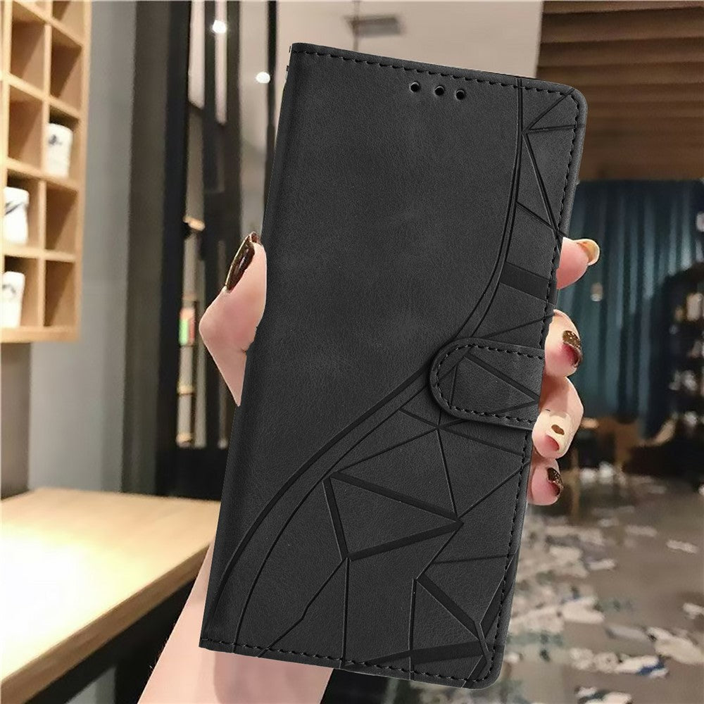 For Xiaomi 17 Pro Max Case Wallet Stand Imprinted Triangle Pattern Leather Phone Flip Cover - Black
