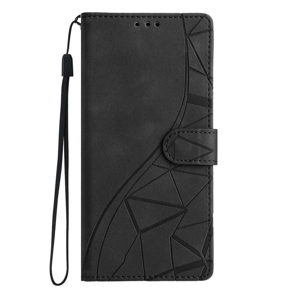 For Xiaomi 17 Pro Max Case Wallet Stand Imprinted Triangle Pattern Leather Phone Flip Cover - Black
